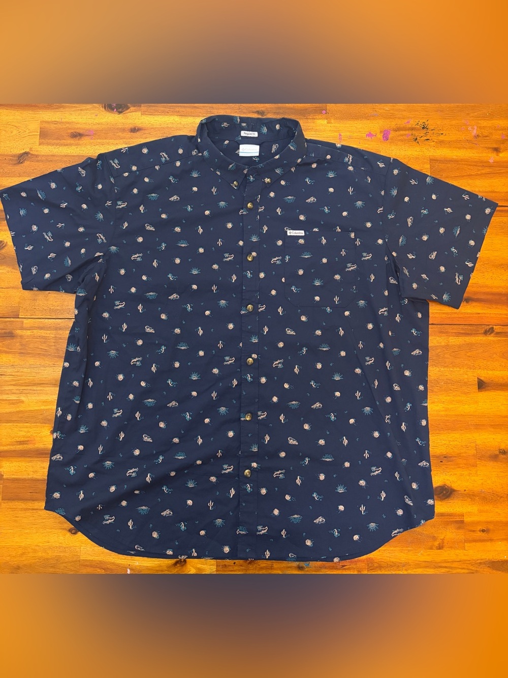 Columbia Navy Short-Sleeve Desert Print Button-Down Shirt size XXL